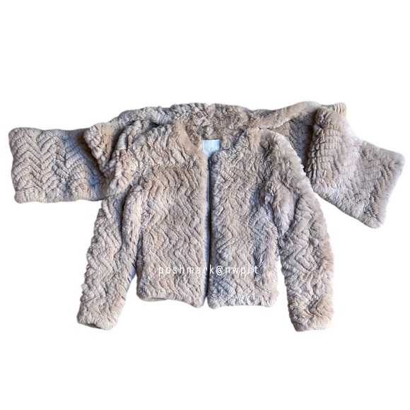 JOIE 🐰 Sela Rabbit Fur Jacket Coat Sweater Scarf Mushroom Beige XS - Picture 5 of 15